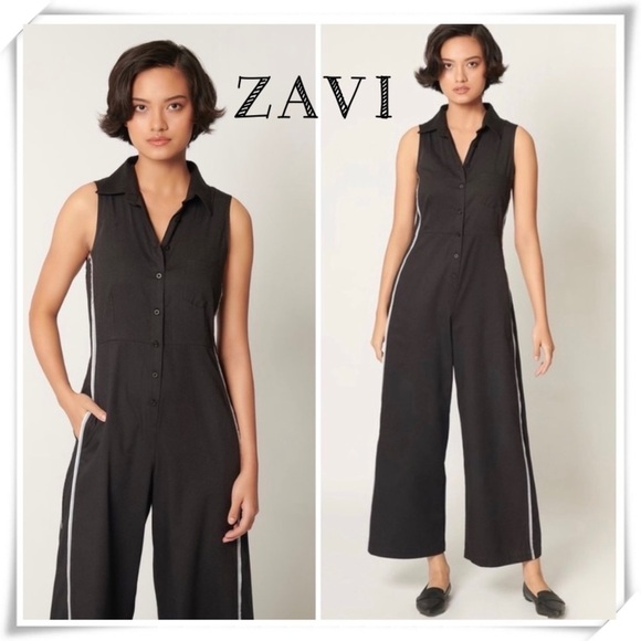 Zavi Nido Side Strip Organic Cotton Sleeveless Jumpsuit in Black New with Tags - Picture 1 of 8